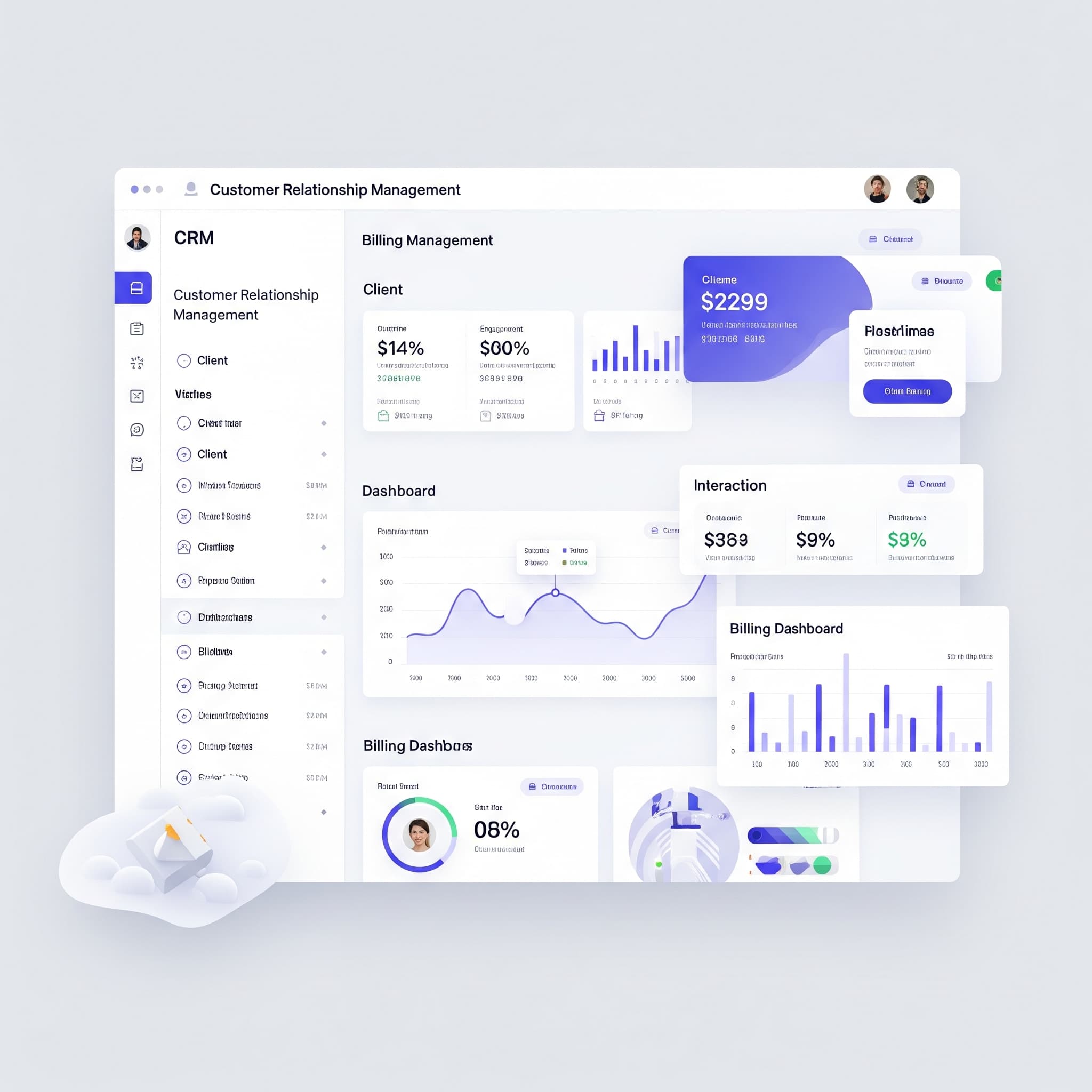 Capture d'écran — CRM Sur-Mesure — Gestion Client & Facturation — CRM complet : clients, devis, factures, prospection, data viz.