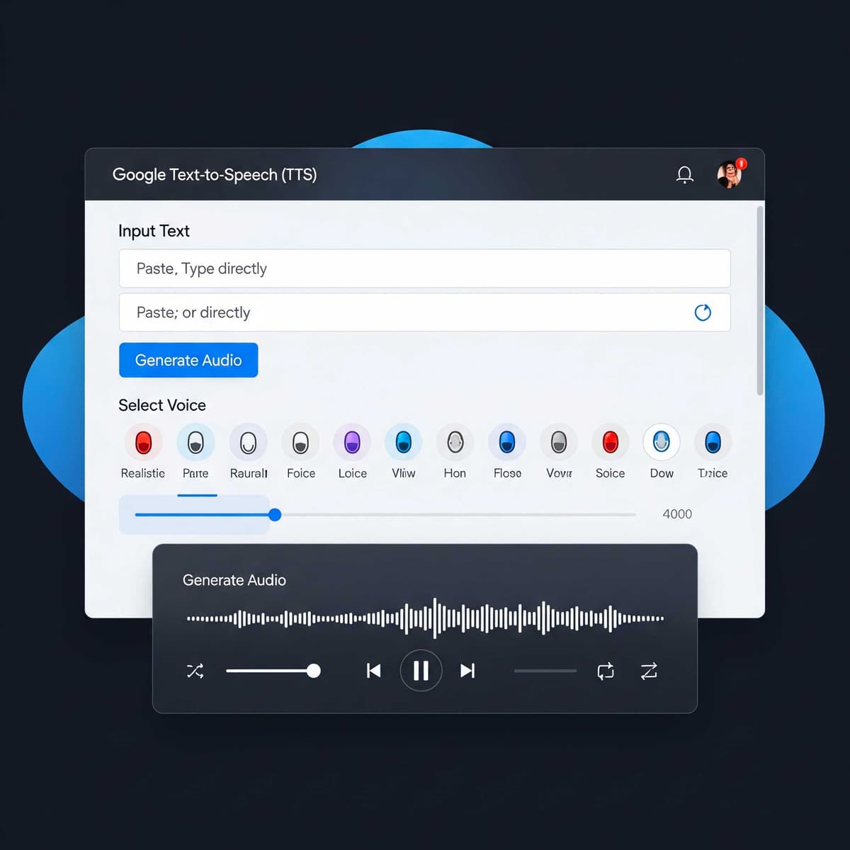 Capture d'écran du projet Interface Text-to-Speech Google